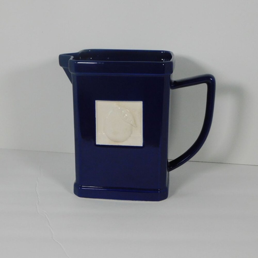 Roshco Tile Ware Collection Blue Ceramic Pitcher White Citrus Fruit Tile Accent
